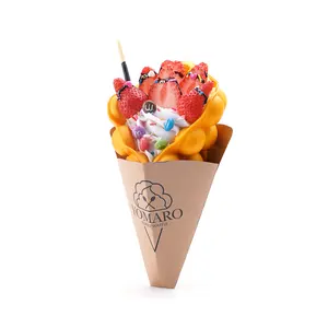 Cono di cialda di carta kraft logo stampato riciclato confezione di coni di cialda a bolle in vendita supporto per cono di patatine fritte