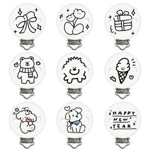 Venta al por mayor, personalización OEM/ODM, clip de silicona redondo impreso de grado alimenticio para chupete, cuentas para la dentición - Product Image 2