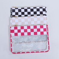 Pochette plate transparente en PVC épais de haute qualité, à motif à carreaux, imprimée sur mesure, pour projets et accessoires de point de croix