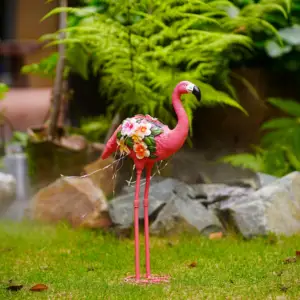 Ornamen patung Lampu tenaga surya, dekorasi halaman rumput luar ruangan taman flamingo