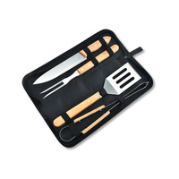 Ensemble d'outils de barbecue portable d'extérieur très vendu, ensemble de grillades à manche en bois, barbecue de haute qualité, 4 pièces d'outils de barbecue avec sac en tissu Oxford