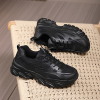 Chaussures de sport antidérapantes pour femmes, noires, amincissantes, rehaussantes, style Dad Shoes ; Tendance, à semelle épaisse, confortables, avec empeigne en maille