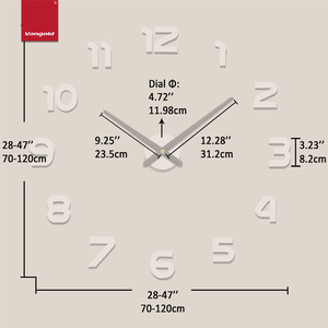 <span class=keywords><strong>Horloge</strong></span> murale DIY en acrylique blanc brillant avec chiffres complets, mécanisme à quartz silencieux, sans perçage, autocollant, décoration pour location de vacances Airbnb, 120 cm - Product Image 3