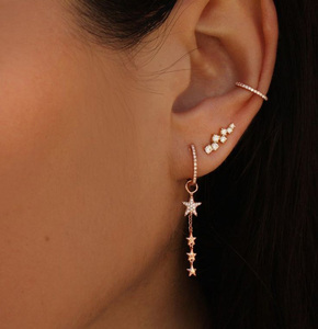 Unique Design Two Way Wear Put Take Out Star Dangle Charm Cz Mini <strong>Hoop</strong> Fashion <strong>Rose</strong> <strong>Gold</strong> Earring - Product Image 1
