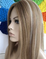 Peluca Judía con Base de Seda, Color Marrón Ceniza, Kosher, Cabello Humano Europeo Virgen, Reflejos Rubios, Peluca Completa de Encaje, Cabello Humano