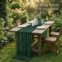 Chemin de table bohème en gaze de polyester vert foncé de qualité supérieure, style vintage, pour centre de table de mariage forestier et banquet d'anniversaire