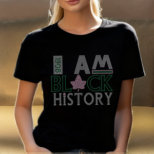 Camiseta Personalizada con Pedrería para Mujer, Camiseta con Gráfico de Cristales Brillantes, Camiseta de Algodón Inspirada en la Hermandad "I Am Black History" AKA - Product Image 2