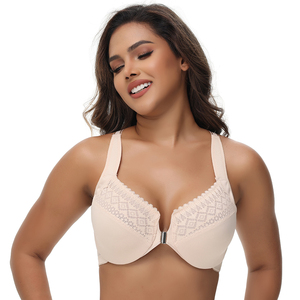Reggiseno Wireless Solf a Copertura Totale, Reggiseno Grande <span class=keywords><strong>con</strong></span> <span class=keywords><strong>Apertura</strong></span> Frontale, Design Sexy in Pizzo <span class=keywords><strong>con</strong></span> Ferretto e Schiena a X, Modellante Plus Size, Vendita Diretta dal Produttore - Product Image 3