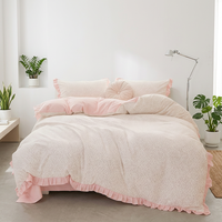 Ensemble de couette rose pour adolescentes, réversible, léger, moelleux, avec bordure en dentelle et volants, ensemble de literie princesse pour filles