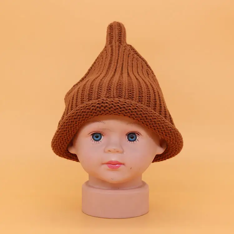 Di modo Elf Cappello Caldo di Inverno Divertente Capretti Del Bambino Mulino A Vento Marrone Chiaro Lavorato A Maglia Caps