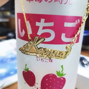 Collana con doppio nome di cristallo vecchio inglese personalizzato gioielli con nome personalizzato fiori cuore Hip Hop lettera collana - Product Image 5