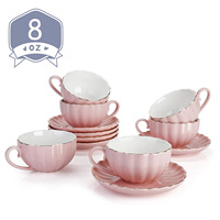 8 oz Royal porcelaine Tasses à Thé et Soucoupes avec Bordure Dorée et Boîte-Cadeau