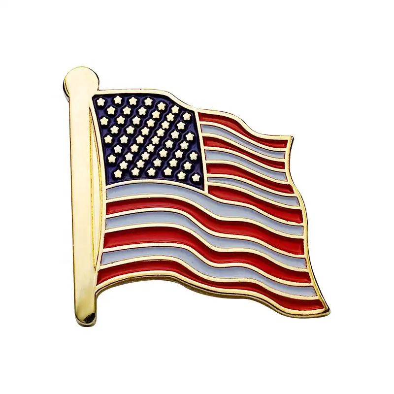 Flag Free Size Lapel Pin For Clothes Best Selling Vietnam Custom Made plating Gold Waving American