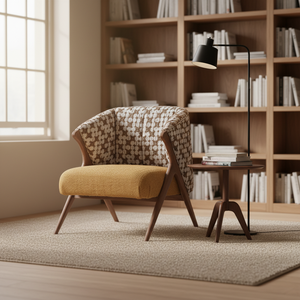 Fauteuil lounge scandinave en bois massif, fait main, ergonomique, réglable, avec revêtement en tissu, moderne, pour salon, bureau à domicile, villa, hôtel - Product Image 6