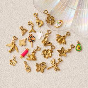 สร้อยคอจี้สแตนเลสสตีลลายหัวใจชุบทอง 18K ประดับเพชรซิคอนรูปใบโคลเวอร์และปลาสำหรับทำเครื่องประดับ - Product Image 1