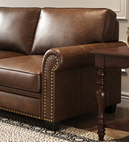 Canapé droit vintage américain pour petit salon, ensemble de meubles de maison en cuir véritable huilé, design moderne du milieu du siècle