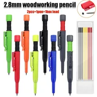 Ensemble de crayons de charpentier mécaniques pour le travail du bois, 0,7 mm, 3 couleurs, corps en plastique, mines de construction, marqueur, taille-crayon intégré