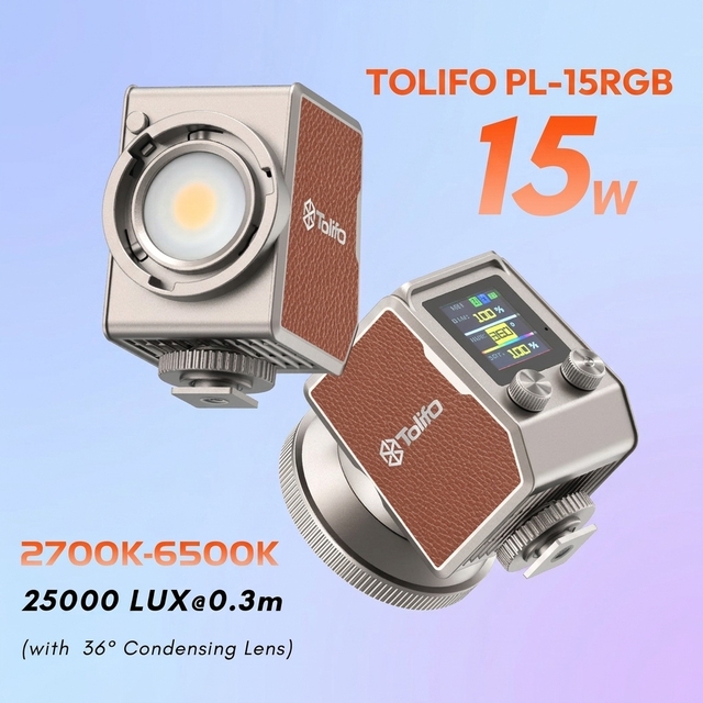 TOLIFO PL-15RGB Mini 15W RGB Video Light with Rechargeable Battery APP Control Portable On-Camera Light for Vlogger Photographer