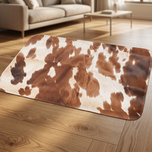 Tapis rectangulaire en peau de vache à imprimé animal, style ferme, pour salon, tapis de sol fin à poils plats, nettoyage localisé, décoration intérieure - Product Image 1