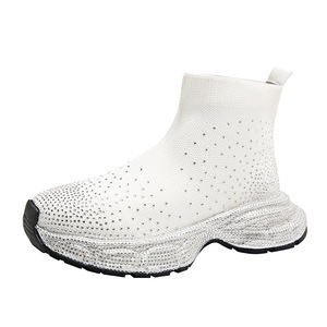 Chaussures de luxe respirantes en maille extensible à tige haute avec strass pour femmes, nouvelles baskets à semelle épaisse scintillantes, chaussures de créateur avec logo personnalisé - Product Image 5