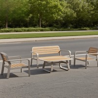 Ensemble de salon et table en bois-plastique moderne, léger, durable et imperméable pour l'extérieur, idéal pour les espaces commerciaux, les événements et les jardins de détente.