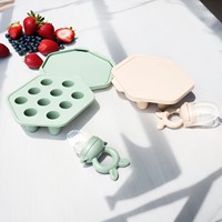 Nouvel ensemble d'alimentation pour bébé en silicone en forme de lapin couleur neutre 2026, comprenant un plateau de congélation avec couvercle pour fruits congelés