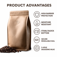 Sac d'emballage pour grains de café à fond plat noir personnalisé en aluminium avec valve 250g 340g 500g 1kg 2.5kg 10kg