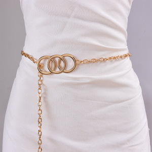 โซ่คาดเอวสีทอง ดีไซน์เรขาคณิตสามวง ทำจากโลหะผสมสังกะสี สำหรับผู้หญิง สวมใส่ได้ทุกวัน - Product Image 2