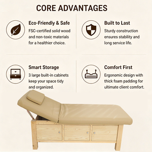 Ensemble de mobilier de salon en bois massif, lits de salon de beauté pour table de massage, <span class=keywords><strong>lit</strong></span> de spa facial et pour extensions de cils, équipement de spa capillaire, grand espace de rangement - Product Image 2