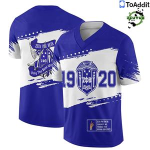 Zeta Phi Beta Sorority Hip-Hop-Trikot, komprimiert, weiß-blau, Retro-Stil, einfarbig, mit Logo, V-Ausschnitt, Hockey-Trikot, Shirt, Kleid - Product Image 4