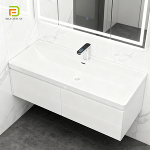 Vasque de salle de bain rectangulaire en céramique intégrée OEM ODM, en porcelaine blanche, pour projets hôteliers et d'appartements - Product Image 3