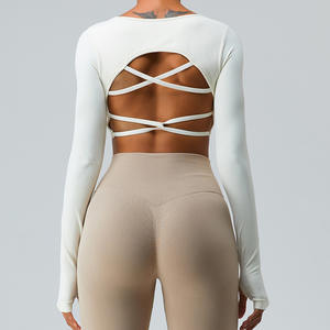 Top de Yoga Feminino Leve de Manga Comprida Cor Sólida Roupa de Fitness Costas Bonitas e Sexy Tamanho Grande Respirável para Exportação - Product Image 1
