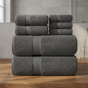 Ensemble de 7 serviettes de bain écologiques hypoallergéniques à séchage rapide en coton biologique gris, comprenant des débarbouillettes douces et des draps de bain - Product Image 1