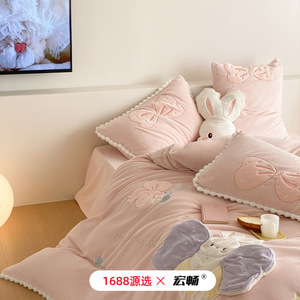 Juego de Ropa de Cama Infantil de Cuatro Piezas de Felpa de Leche, 300g, Bordado de Dibujos Animados, Engrosado, Cálido, Antiestático, Forrado, para Invierno - Product Image 4