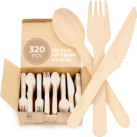 Ensemble de couverts jetables en bois compostables, robustes, en bambou naturel, couteau, fourchette et cuillère, pour les fournitures de fête