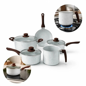 High Quality <b>Ceramic</b> Coated Pot <b>Pan</b> Silicone Glass Lids Soft Touch Handle Non Stick 8 Piece Aluminium Cookware Set - Product Image 2