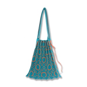 2023新款时尚女性复古几何图案日本风格针织百褶手提袋便携式可折叠日用肩包 - Product Image 6