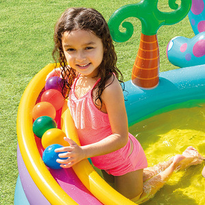 Figure de <span class=keywords><strong>dinosaure</strong></span> <span class=keywords><strong>Intex</strong></span> 57135-<span class=keywords><strong>Piscine</strong></span> pour enfants écologique en PVC en forme de huit avec toboggan et pulvérisation d'eau Utilisation estivale - Product Image 4