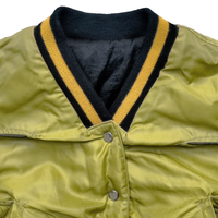 Blouson aviateur court matelassé imperméable en nylon polyester à simple boutonnage pour hommes, col côtelé rayé, manches ballon-Nouveau devant