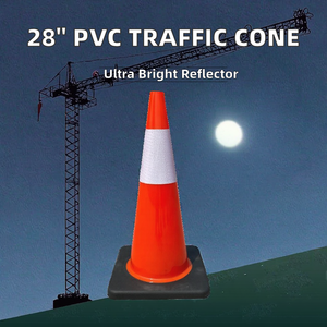 Cono de Tráfico Reflectante Prismático de Alta Intensidad de PVC, Base Naranja y Negra, 28 Pulgadas (700 mm), Estilo Estándar, Flexible, en Oferta - Product Image 2