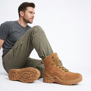 DSF16 716 Suede <b>Hiking</b> <b>Boots</b> Men High Top Lace-Up Waterproof Outdoor All Seasons Tan Color - Product Image 3