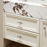 Ensembles de meubles-lavabos de salle de bain de luxe en marbre, meubles-lavabos en bois avec miroir LED encadré et vasque intégrée, OEM ODM personnalisé
