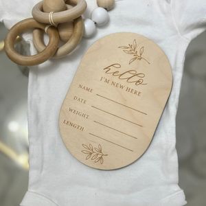 Doğum duyuru için ahşap <span class=keywords><strong>Oval</strong></span> yenidoğan tabela 3mm kalın oyulmuş harfler modeli ev dekor zanaat sanat hatıra kartı - Product Image 2