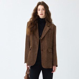 Women Velvet Blazer Solid Color Coffee Yellow Black Polyester Long Sleeve Autumn Winter 2025 Style - Product Image 2