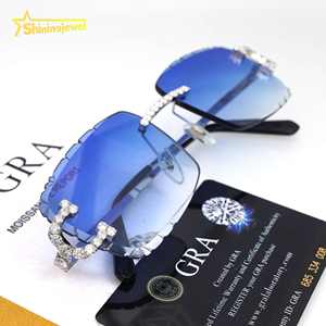 PassダイヤモンドテスターVVS Moissaniteメガネアイシングアウトダイヤモンド316Lステンレススチールブルーレンズ眼鏡ジュエリーファッションサングラス - Product Image 6