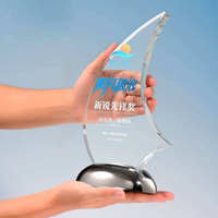Vente en gros trophée en verre cristal optique en forme de bateau yacht avec MH-J0638 à base métallique