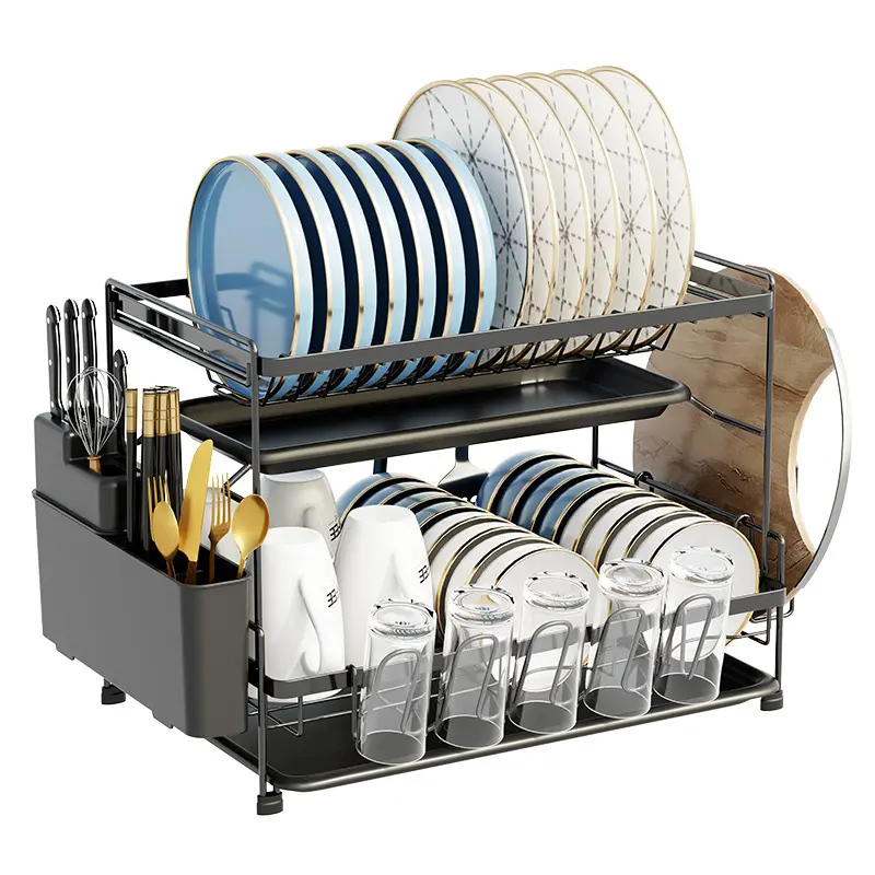 BSCI Factory Kitchen Cutlery Plate Storage Racks Multi-Functional Home Bowl and Chopstick Dish Rack Drainer