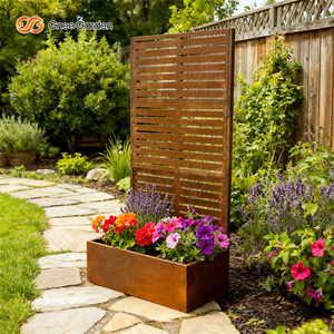 Rusted Corten Steel Modern Eco-friendly Leaf Pattern Privacy Screen Outdoor Patio Divider <b>Raised</b> Garden <b>Planter</b> Box - Product Image 1
