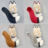 Serre-tête en peluche oreilles de renard style Anime Lolita, ensemble queue longue surdimensionnée, fourrure synthétique, pour performance scénique et masquerade therian