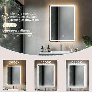 กระจกห้องน้ำ Genie Smart HD Sensor Glass พร้อมไฟ LED ติดผนัง ป้องกันฝ้า หน้าจอสัมผัส ดีไซน์ทรงสี่เหลี่ยม - Product Image 2